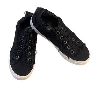 Stylish Black Bobs for Sketchers Memory Foam Laceless Canvas Sneakers Shoes 7.5